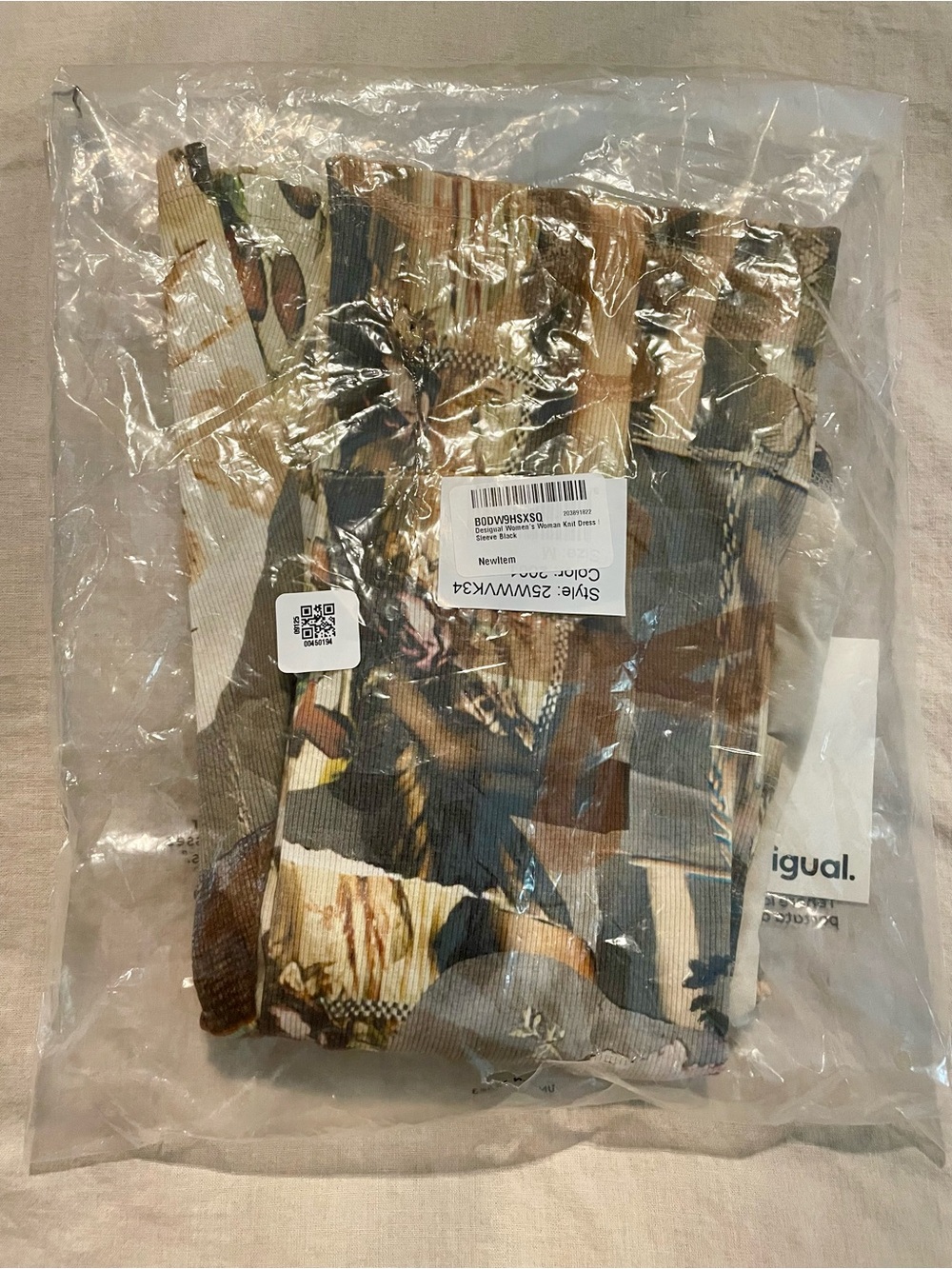 Desigual Cut Out Space Dress Women's Sz M - NEW! Long Sleeve Soft Beige Multi - Picture 4 of 10